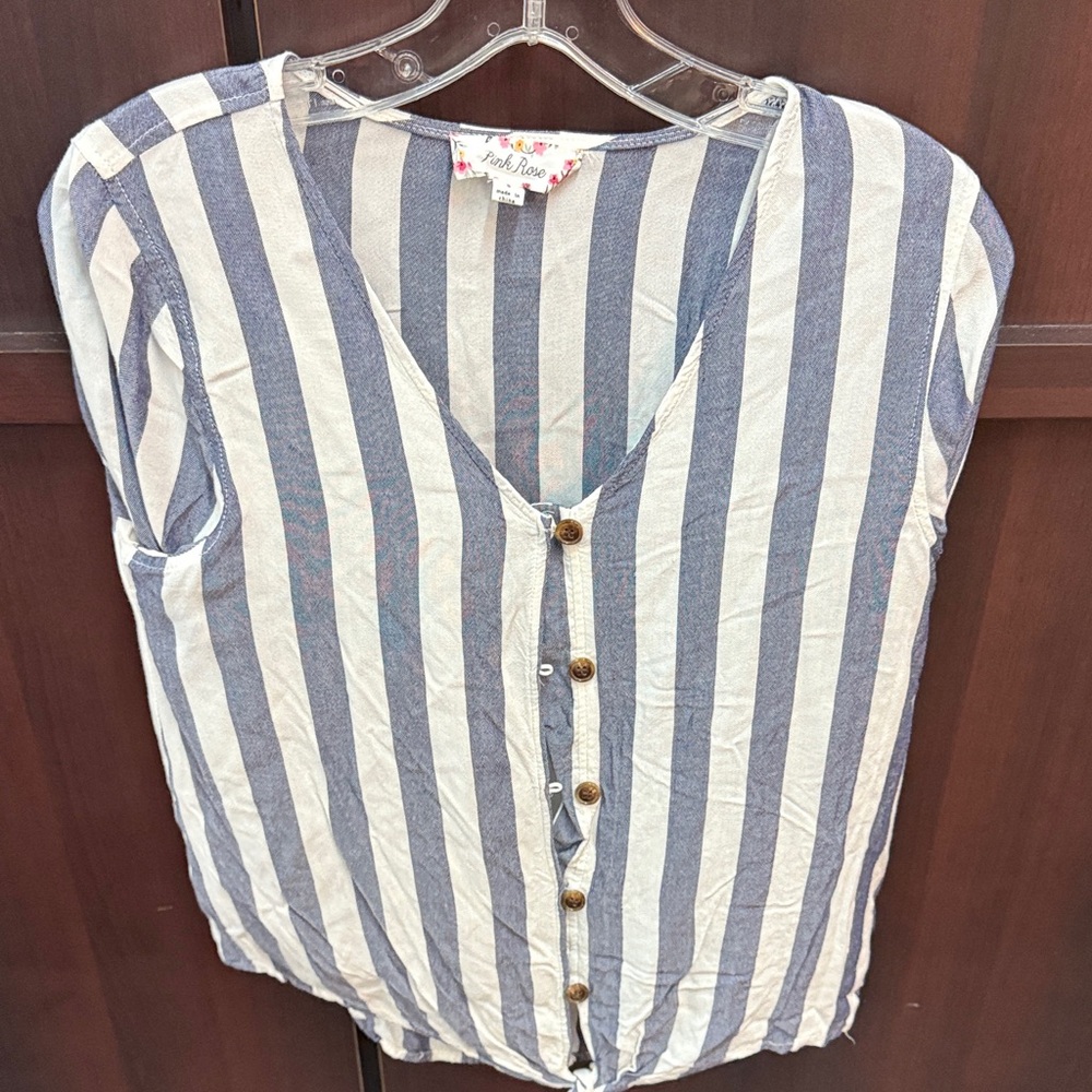 Pink Rose Blue and White Striped Button Down Shirt